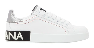Shop Dolce & Gabbana Logo Sneakers In White Silver
