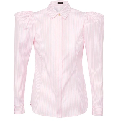Shop Versace Shirt With Puffed Sleeves In Bianco Rosa