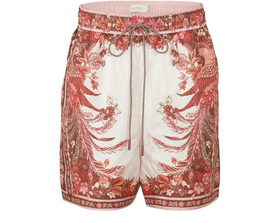 Shop Zimmermann Placement Silk Shorts In Pink Phoenix