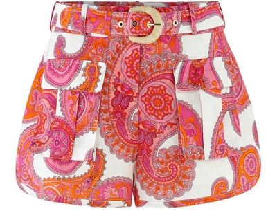 Shop Zimmermann Peggy Shorts In Magenta Ivory Paisley