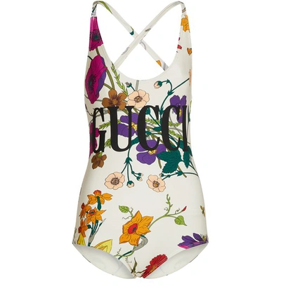Shop Gucci Flora Swimsuit In Ivory