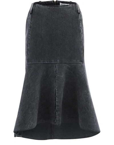 Shop Balenciaga Godet Denim Skirt In Givre Black