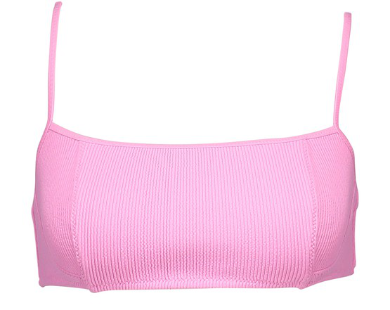 pink ribbed bandeau bikini