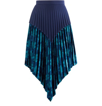 Shop Thebe Magugu Floral Pleated Skirt In Emerald Navy