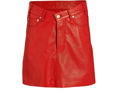 Shop Balenciaga V-neck Leather Skirt In Red