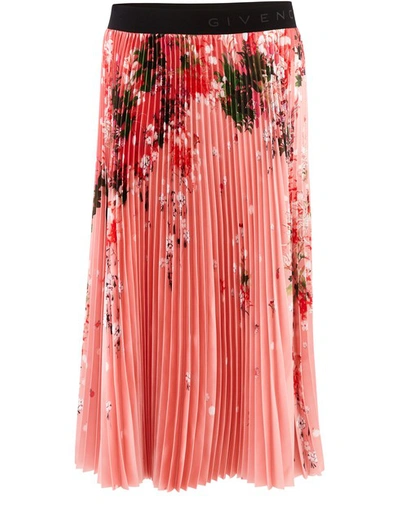 Shop Givenchy Pleated Midi Skirt In Rose Foncé