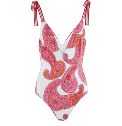 Shop Zimmermann Peggy Swimsuit In Magenta Ivory Paisley