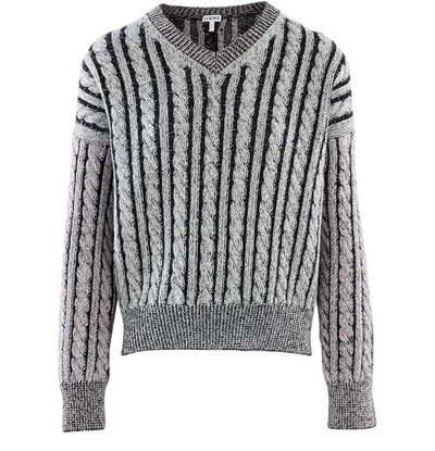 Shop Loewe Wool Cable-knit Jumper In Grey/pink