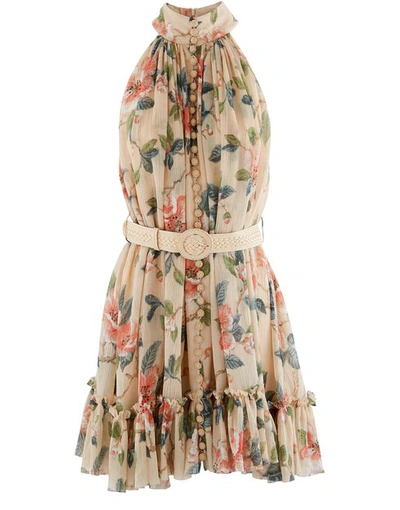 Shop Zimmermann Kirra Short Silk Dress In Peach Magnolia