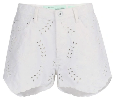 Shop Off-white Embroidered Denim Shorts In White