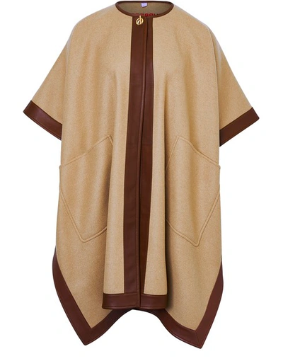 Shop Burberry Lambskin Trim Double-faced Cashmere Cape In Camel