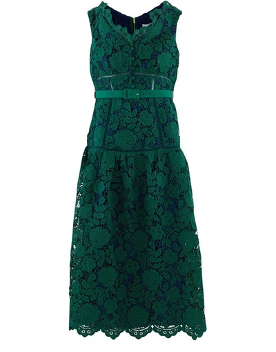 Shop Self-portrait Lace Midi Dress In Green