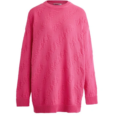 Shop Balenciaga Allover Logo Long-sleeved Sweatshirt In Shocking Pink