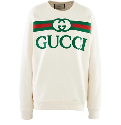 Shop Gucci Logo Sweatshirt In Natural Multicolor