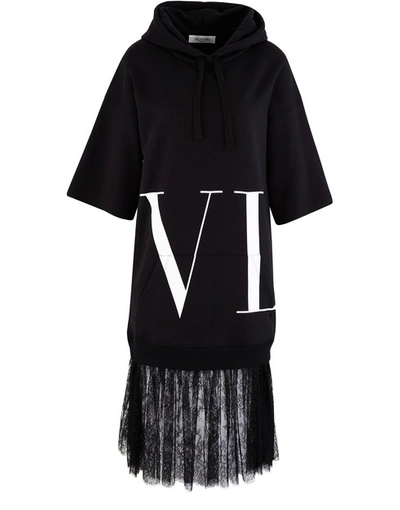 Shop Valentino Vltn Sweatshirt-dress In Nero Bianco