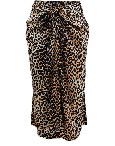 Shop Ganni Printed Silk Skirt In Leopard