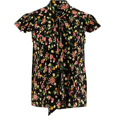 Shop Marc Jacobs The Bow Short Sleeve Silk Shirt In Black Multi