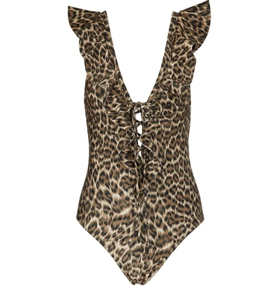 Shop Zimmermann Suraya Swimsuit In Khaki Leopard