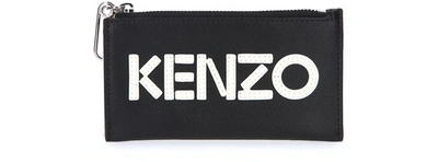 Shop Kenzo Zipped Leather Card Holder In Black