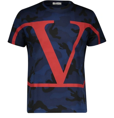 Shop Valentino Go Logo Camo T-shirt In Navy/rosso