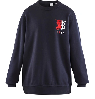 Shop Burberry Logo Graphic Cotton Sweatshirt In Navy