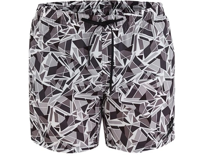 Shop Fendi Cubic Eyes Swim Trunks In Grey Black White