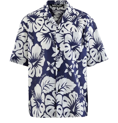 Shop Palm Angels Hawaiian Shirt In Blue White