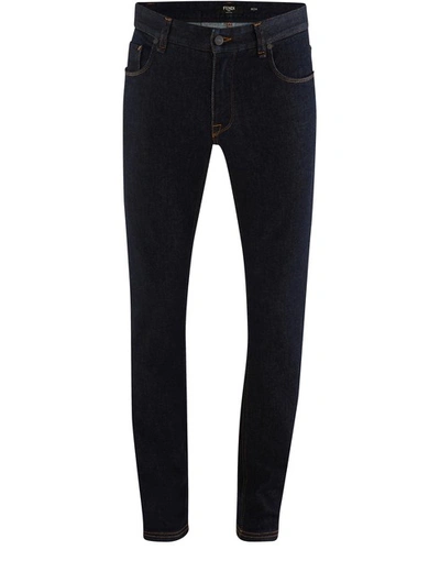 Shop Fendi Jeans With Logo Print Pocket In Dark Blue