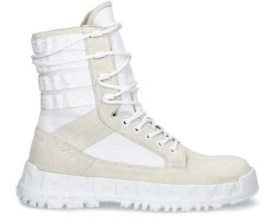 Shop Versace Anfibio High Top Sneakers In Bianco