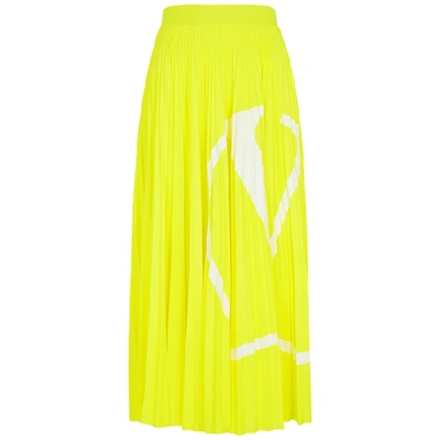 Shop Valentino Neon Yellow Logo Jersey Midi Skirt