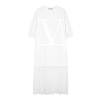 Shop Valentino Abito White Cotton And Lace Dress