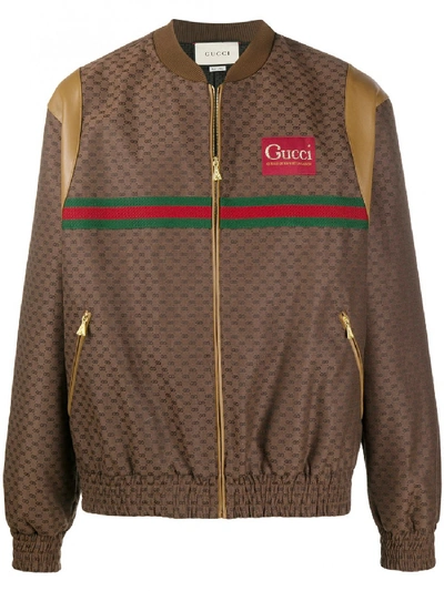 Shop Gucci Logo Jacket In Brown