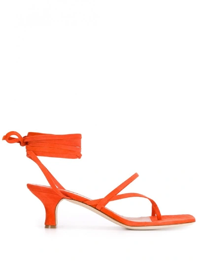 Shop Paris Texas Leather Lace Up Sandals In Orange