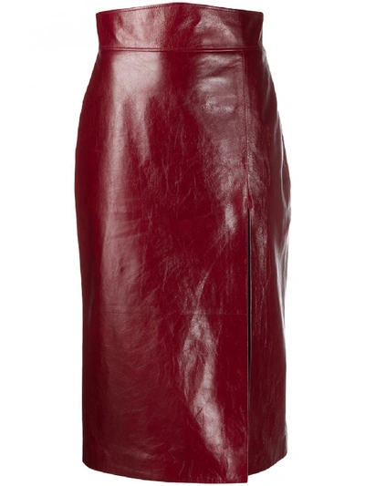 Shop Gucci Leather Skirt In Red