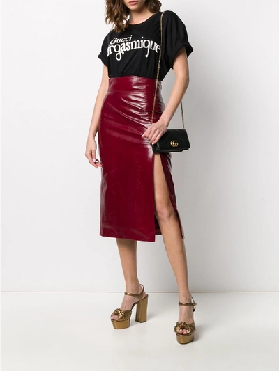 Shop Gucci Leather Skirt In Red