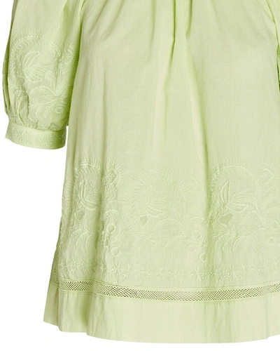 Shop Ulla Johnson Blythe Embroidered Cotton Top In Green-lt