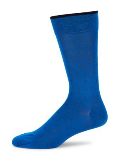 Shop Marcoliani Men's Lisle Micro Paisley Crew Socks In Royal Blue