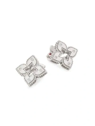 Shop Roberto Coin Petite Venetian 18k White Gold & Diamond Stud Earrings