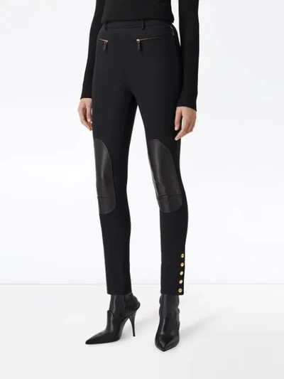 Shop Burberry Panelled Skinny Trousers In Black