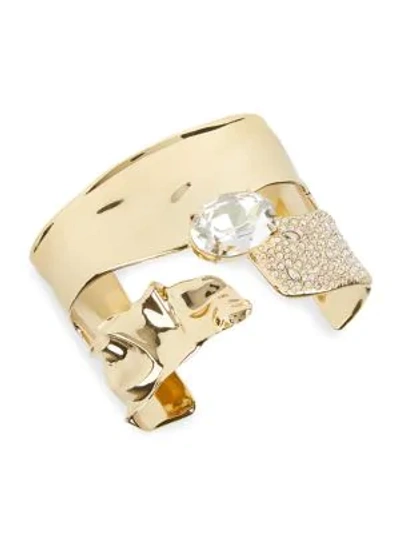 Shop Alexis Bittar 10k Yellow Gold & Crystal Crumpled Cuff Bracelet In White Gold