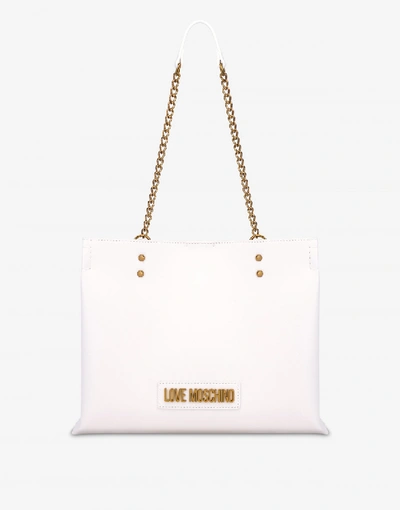 Shop Love Moschino Shopper With Lettering Logo In Ivory