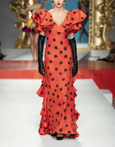 Shop Moschino Long Dress Polka Dots In Red