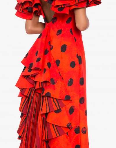 Shop Moschino Long Dress Polka Dots In Red