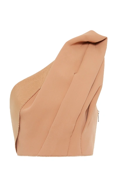 Shop Acler Redwood Gathered One Shoulder Crop Top In Neutral