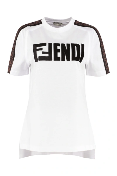Shop Fendi Printed Cotton T-shirt In White