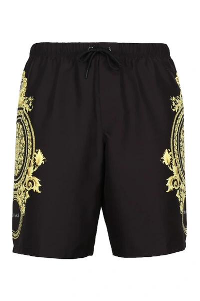 Shop Versace Printed Swim Shorts In Black