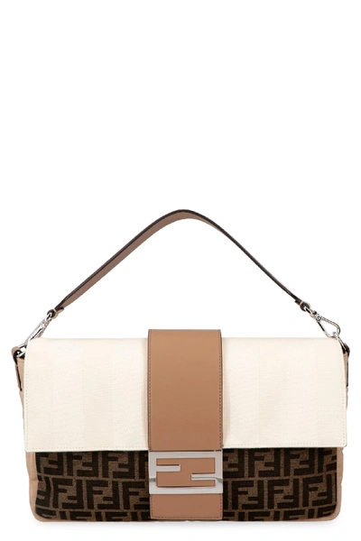 Shop Fendi Baguette Messenger Fabric Bag In Brown