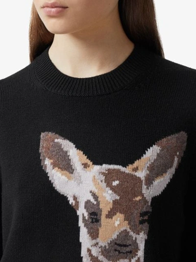 Shop Burberry Deer Intarsia Jumper In Black