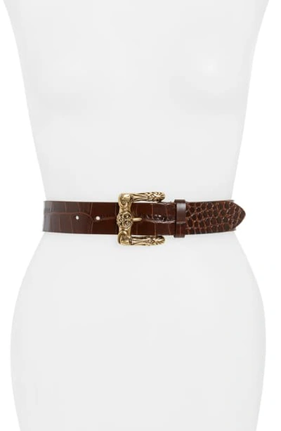 Shop Saint Laurent Croc Embossed Belt In Castagna