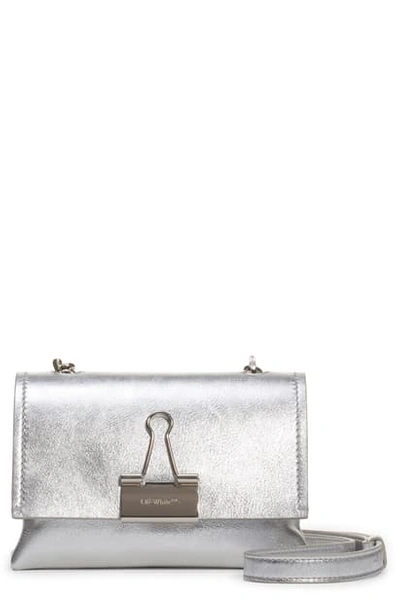 Shop Off-white Binder Clip Metallic Leather Crossbody Bag In Silver No Color